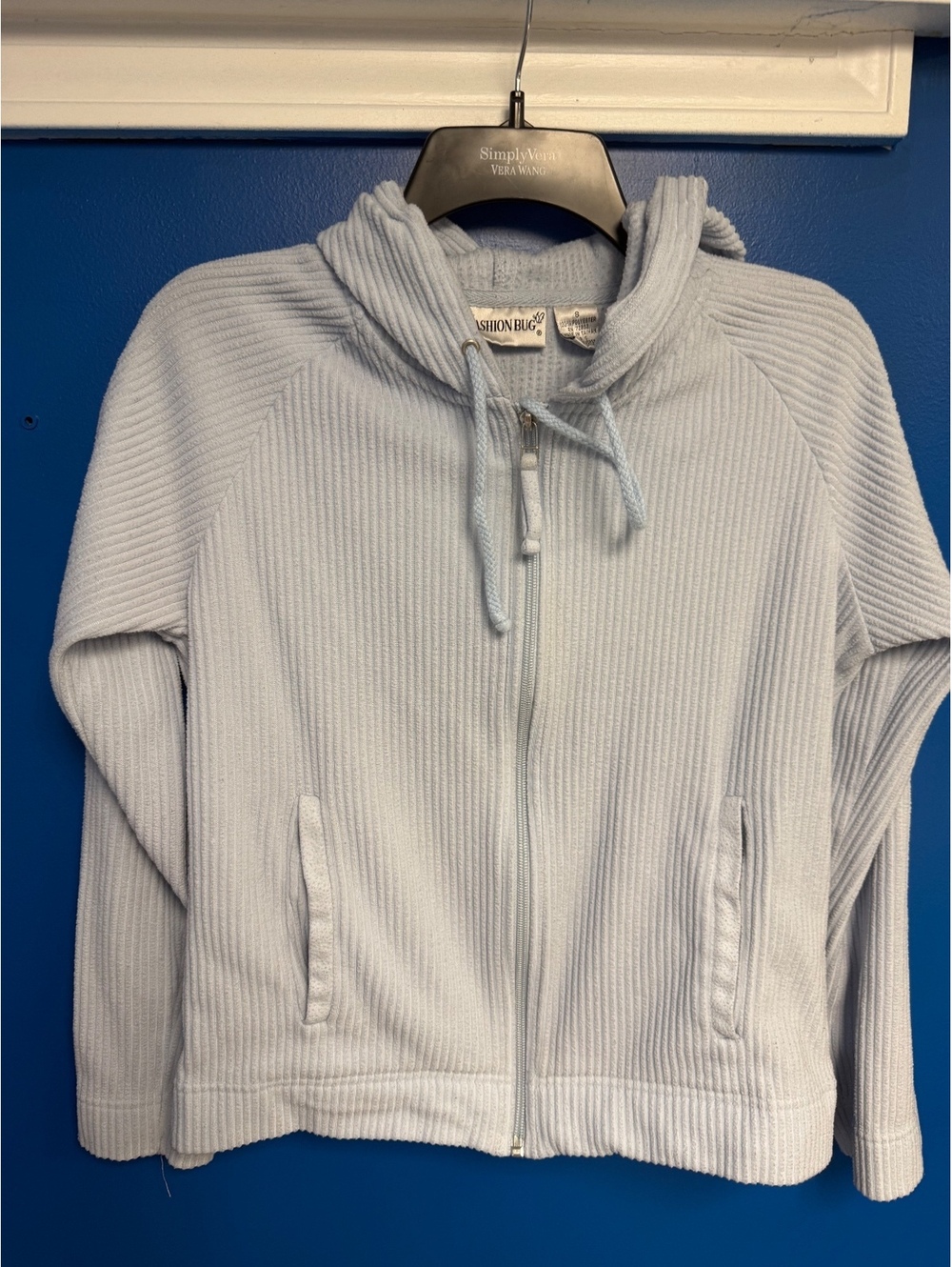 Vintage Fashion Bug Light Blue Ribbed Fleece Zip Hoodie Sweatshirt Womens S